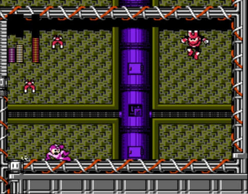 Mega Man using the Power Slide against Magnet Man's Magnet Missiles