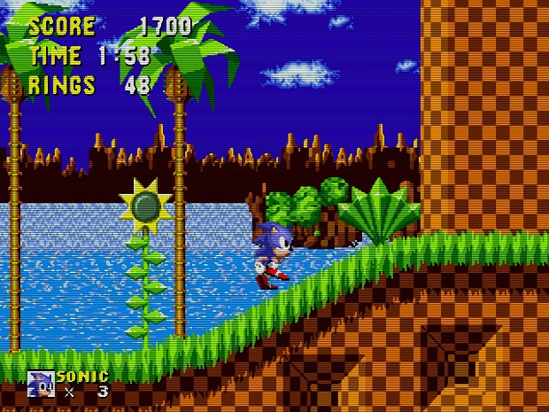 Sonic green hill zone background mountain waterfall