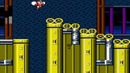 Mega Man uses the jetpack in Tomahawk Man's stage to reach a hidden area