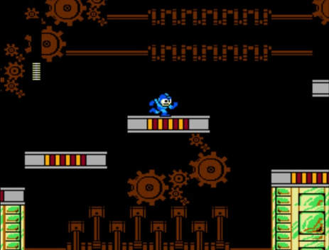 Mega Man rushes through the Metal Factory